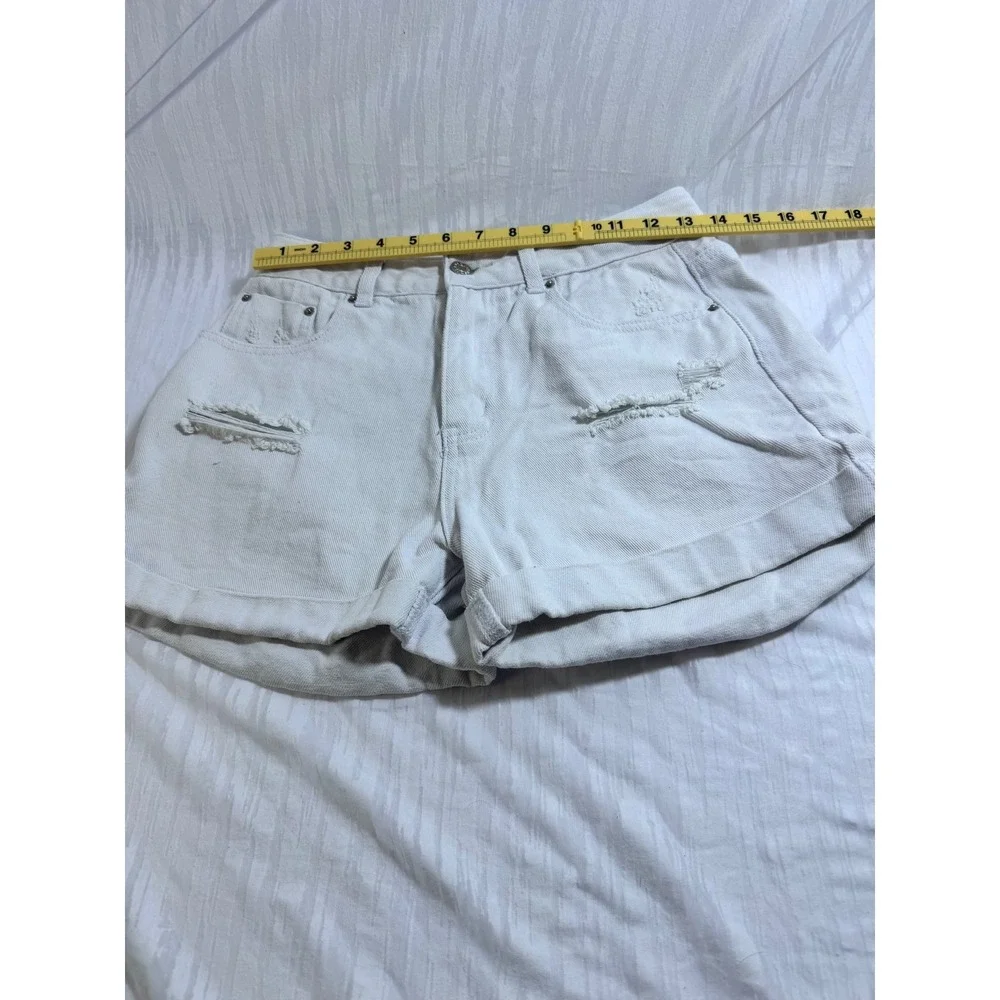 Veveret Womens White Distressed High‎ Waisted Denim Shorts Cuffed Size M